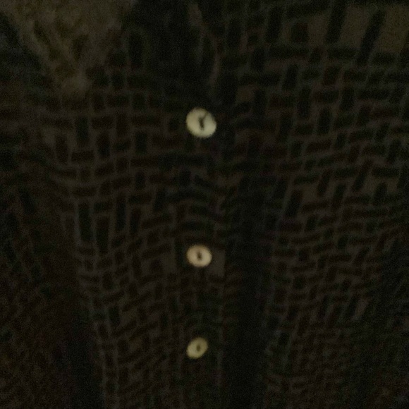 L XL Black Rayon Velvet Burn Out Geometric Button Down Shirt Sheer - Picture 4 of 8